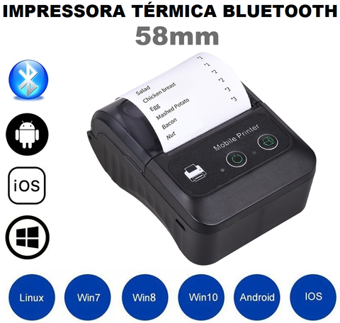 IMPRESSORA TÉRMICA BLUETOOTH PORTÁTIL SEM FIO 58MM